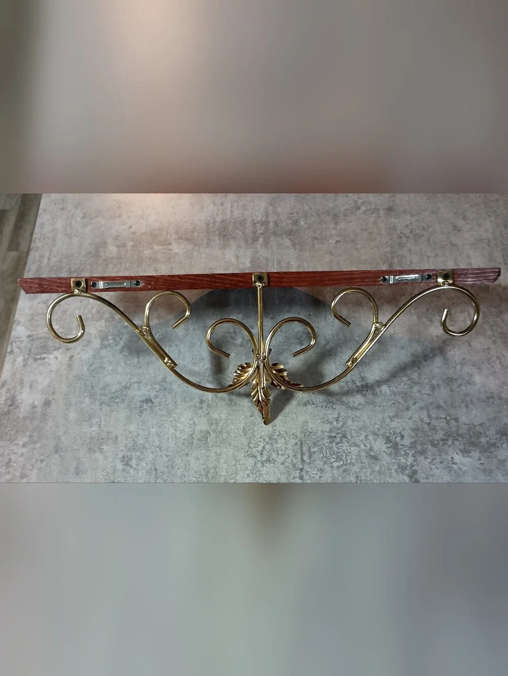 Home Interiors Wood and Ornate Gold Wall Shelf - Brown and Gold -  New In Box
